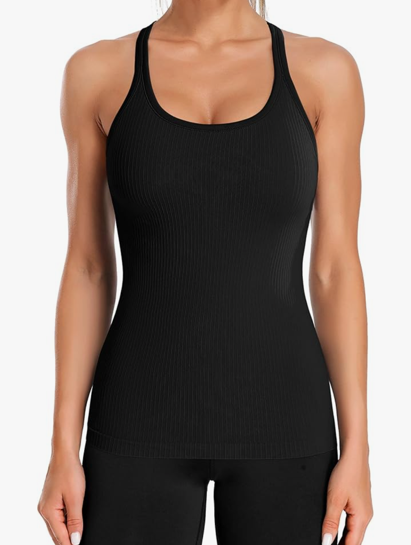 ATTRACO Ribbed Workout Tank Tops for Women with Built in Bra Tight Racerback Scoop Neck Athletic Top, Size M ATTRACO Ribbed Workout Tank Tops for Women with Built in Bra Tight Racerback Scoop Neck Athletic Top, Size M
