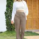 Balleay Art Women Straight Leg Dress Pants High Elastic Waisted Slacks Business Casual Work Office Trousers (S)