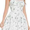 OBEEII Womens Corset Mini Dress Sexy Sleeveless Backless Low Cut Lace Short Dress Ruffle Summer Sundress (Small, Green Floral)