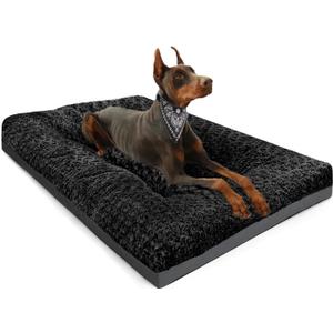 POCBLUE Deluxe Washable Dog Bed for Medium/Large Dogs Dog Crate Mat 35 Inch Comfy Fluffy Kennel Pad Anti-Slip for Dogs Up to 60 lbs, 35" x 23", Black