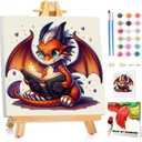 Paint by Numbers Kit for Kids with Frame, Dragon Paint by Numbers for Kids Ages 4-8-12, DIY Dragon Acrylic Oil Painting for Home Wall Art Decor Gift 7.8x7.8 inch (with Frame Easel)