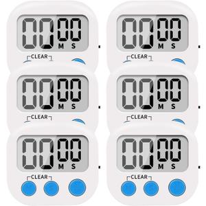 LinkDm 6 Pack Small Digital Kitchen Timer Magnetic Back and ON/Off Switch,Minute Second Count Up Countdown, White