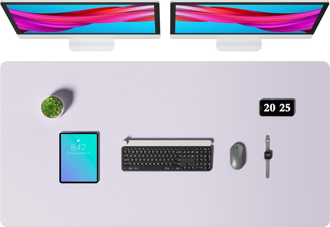 Aothia Faux Leather Desk Mat  Large Mouse Pad, Non-Slip PU Leather Blotter, Waterproof Writing Surface for Office and Home (Soft Lavender, 47.2" x 23.6")