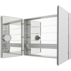 Royale Medicine Cabinet Defogger, 3X LED Lighted Vertically Adjustable Magnifying Mirror, Electrical Outlets, Magnetic Organizer, Recessed or Surface Mount (48"x36"x5")