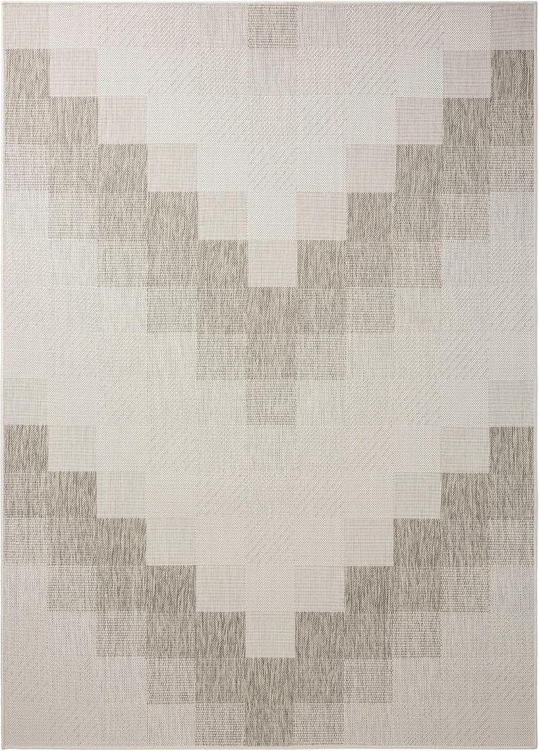 Nicole Miller New York Patio Country Ombre Chevron Indoor Outdoor Area Rug, UV Fade Resistant, Low Pile, Grey/Cream, 6'6"x9'2"