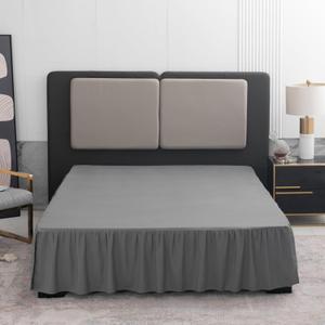 Grey Bed Skirt Full Size Ruffled Bed Skirt with Split Corners, 16 Inch Drop Dust Ruffle Bed Skirts with Platform, Grey