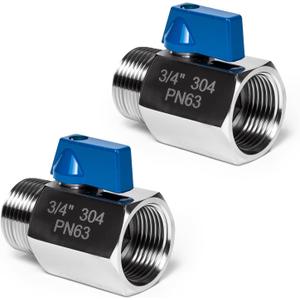 2 Pack 3/4" Mini Ball Valve, 304 Stainless Steel Shut-Off Valve NPT Female x Male Thread Small Valves for Compact Space (2, 3/4 Inch)