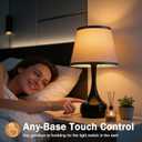 17" Touch Table Lamp for Bedroom3-Way Dimmable Bedside Lamps for Nightstand, Black Small Lamp with Linen Shade for Bedroom, Living Room, Kids Room, Office (9W LED Bulb Included)