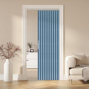 AJAZZ 100% Blackout Accordion Doors Interior Magnetic Door Curtain Closet Door Curtain Invisible Applicable Bedroom Room Living Room Doorway Blue 42" W x 78" L 1 Panel