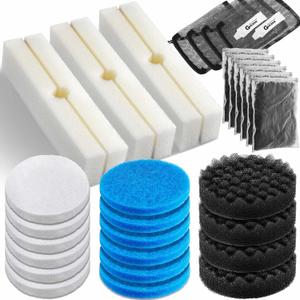 34 Pcs Filter Media Replacement Set Compatible with Fluval Fx2 Fx4 Fx5 Fx6, Including Fish Tank Filter Mesh Bags, Compatible with Quick Clear/Water Polishing Pads, Foam Pads, Silicone Lube
