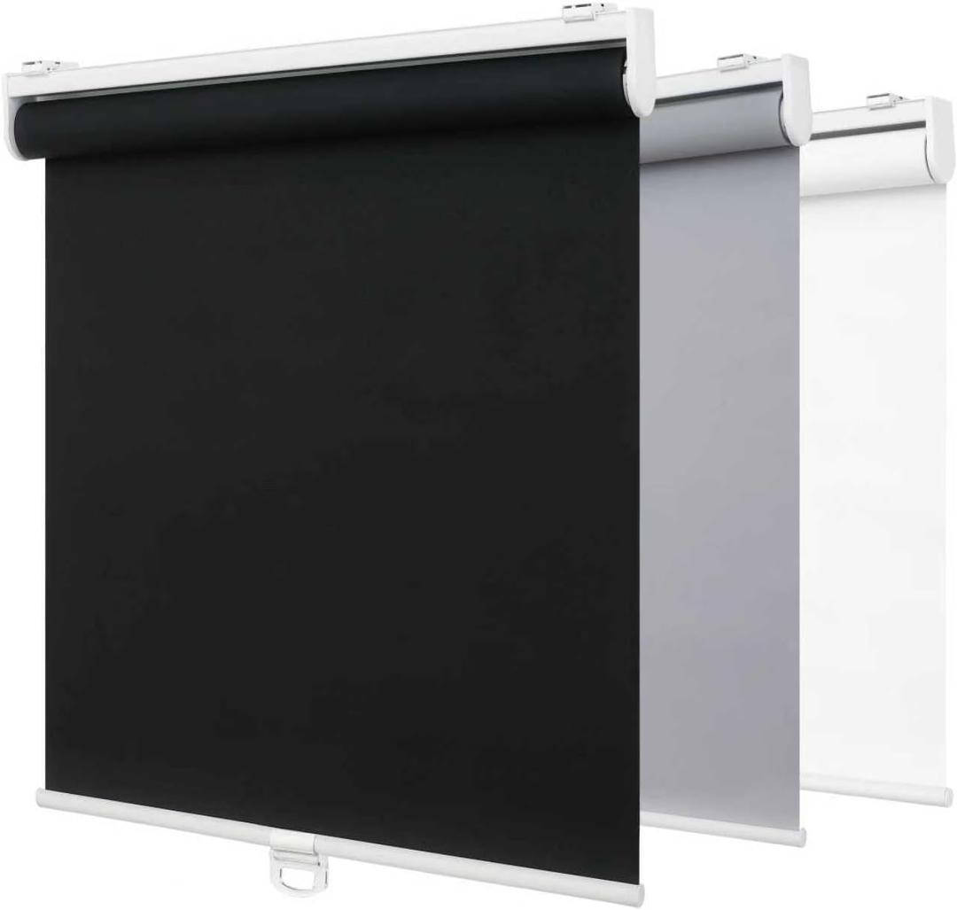 SHADEMOON Blackout Cordless Roller Shades for Indoor Windows, Room Darkening Blind with Spring System Pull Down, Thermal Insulated UV Block Fabric, Home Office (100% Blackout, Black, 25" W x 72" H)