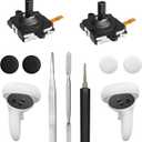 Joystick Replacement Kit for Oculus Quest 2/3 Controller, Repair Kit for Meta Quest 2/3 Controller, Include 2 Joysticks, T5 Screwdriver, Tweezer, Pry Tool, 4 Thumbstick Grips (Black-11-in one)