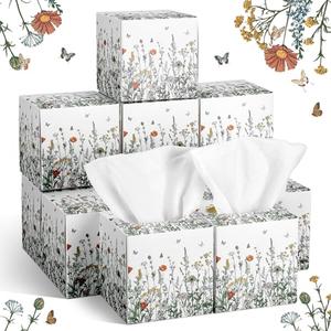 Fourluoo 12 Pack Fall Floral Facial Tissues Cube Boxes 600 Sheets 3 Ply Small Square Wildflower Face Tissues Bulk for Autumn Christmas Car Bedroom Supplies