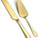 2Pcs Wedding Cake Knife and Server Set, Premium Cake Cutter includes 10.63" Cake Knife and 9.25" Pie Server, Stainless Steel Cake cutting set for Wedding, Birthday, Anniversary, Gold
