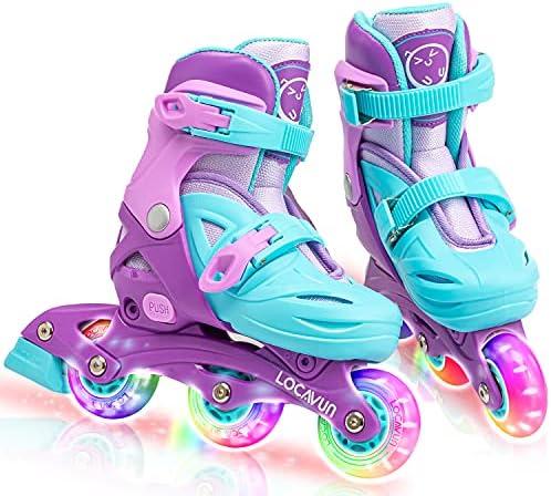 LOCAVUN Inline Skates for Girls and Kids, Roller Skates Blades with 4 Size Adjustable Light up Wheels for Kids Girls Beginner Ages 4-8 5-8 6-12 8-12 Indoor Outdoor US 9C-12C Size 26-30