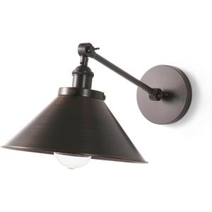 10 Inch Large Cone Vintage Adjustable Swing Arm Bronze Wall Sconce Antique Brass Sconce Light Aged Brass Industrial Wall Light Fixture for Kitchen, Living Room, Hallway, Office (Bulb Included)