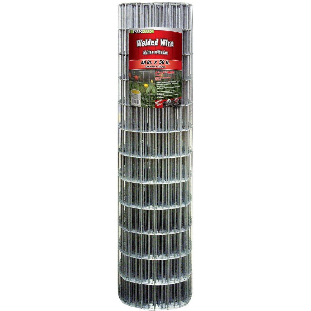 YARDGARD 2 in. x 4 in. Mesh Welded Wire Fence Roll, 48 in. x 50 ft., 14-Gauge Galvanized Steel Fence for Animal Enclosures, Garden Protection and Property Fencing, Rabbit Control an Utility Fence