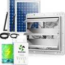 10" Solar Exhaust Fan for Greenhouse with Battery and Adjustable Thermostat, Attic Fans for Garage and Shed with 2PCS 15W Bifacial Solar Panels