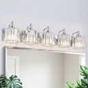 5-Light Modern Bathroom Light Fixture Chrome Bathroom Vanity Lights Over Mirror Wall Sconce Lighting with K9 Crystal Shades E26 Base for Bedroom, Living Room, Hallway Wall Lamp