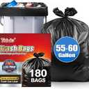 Teivio 55-60 Gallon Black Trash Bags | 180 Bags Extra Large Multi-Use Heavy Duty Commercial Garbage Bags | Lawn And Leaf Bags | Outdoor Yard Waste Bag | Contractor Workshops Trash Bin Liner