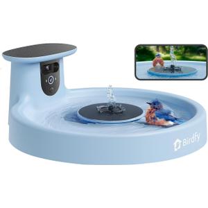 Birdfy Smart Bird Bath with Camera Solar Powered & Fountain, Dual-Lens Camera for Wildbird Watching, Auto Capture Bird Videos & Motion Detection - AI by Subscription (Blue)