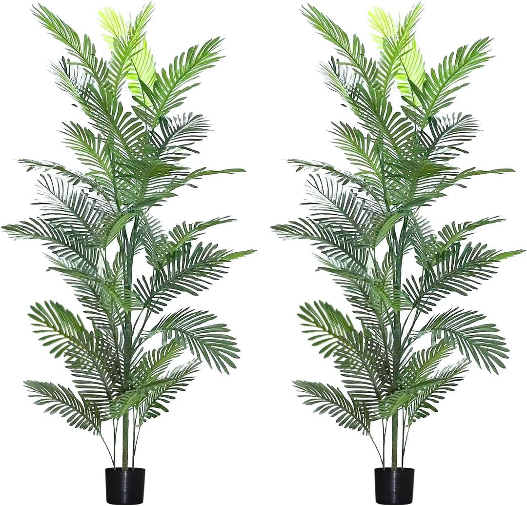 6ft Faux Palm Trees for Indoor Set of 2 - Tall Fake Floor Plant for Living Room Artificial Tree Large Tropical Plants with Pot Office Home Bedroom Decor Outdoor