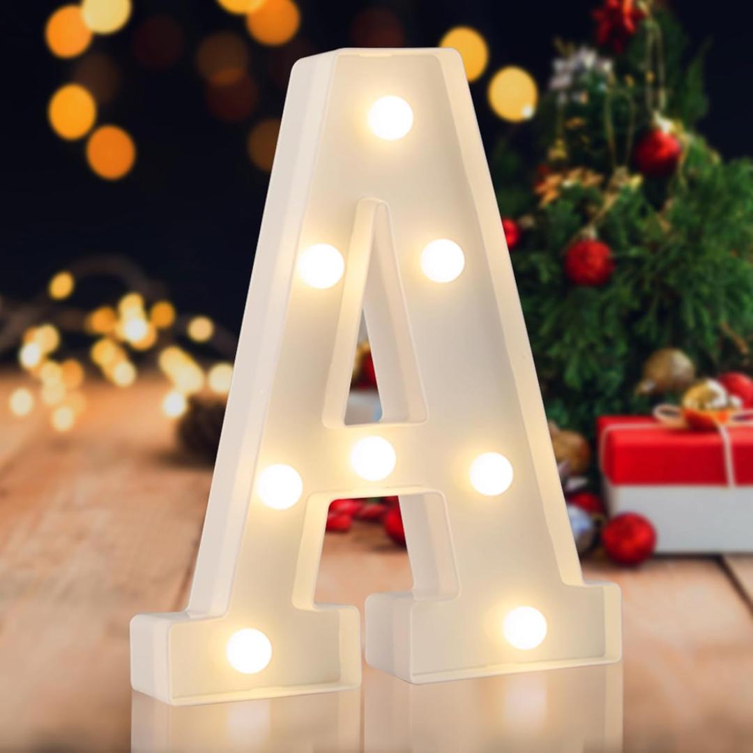 LED Marquee Letters, White 26 Alphabet Light Up Letters, Battery Powered LED Letter Lights for Birthday Party, Christmas Night, Home, Bar, Graduation, Wedding Decoration (A)