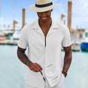 COOFANDY Mens Short Sleeve Shirts Casual Button Down Shirts Cuban Textured Summer Beach Shirts (White, XL)