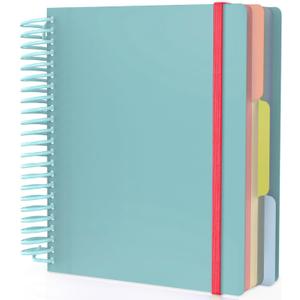 EUSOAR 3 Subject Spiral Notebook, 1 Pack A5 7.3" x 8.1" College Ruled Notebook with Pockets, Hardcover Women Notebook 240 Pages Thick Paper with Dividers for Work Office School Supplie-Light Blue