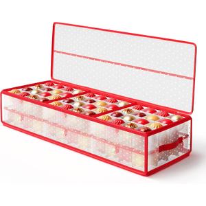 SONGMICS Christmas Ornament Storage Box, 96 Slots of 3 Inches, 38" L x 13.2" W x 6.9" H, Bauble Storage Box with Dividers, Zippers, Side Handles, Under the Bed, Cherry Red URFB031T02