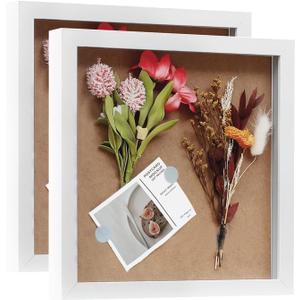 Muzilife 10x10 Shadow Box Picture Frame 2-Pack Wood 3D Picture Frame with Glass Cover Display Case for Medals, Wedding Memories, Tickets, and Photos, White