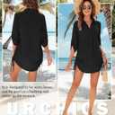 Urchics Swimsuit Coverup for Women 2025 Drawstring V Neck Bikini Swimwear Beach Cover Up Beach Shirt Dress (Black, S)