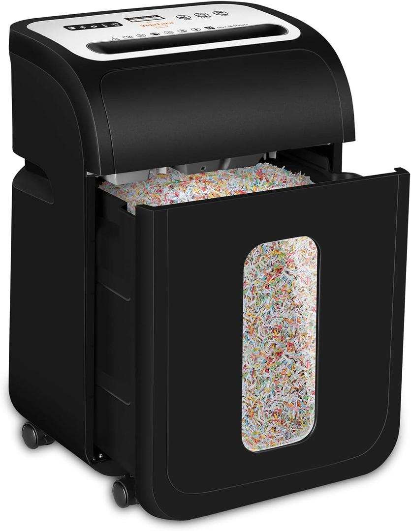 VidaTeco 14-Sheet Paper Shredder for Home Office Heavy Duty with 60 Mins Running Micro Cut, US Patented Blade, Shred Card/CD/Clip/Staple, 5.3-Gal Pullout Bin, AUTO Jam Proof(ETL)