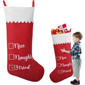 1 Pack Jumbo Felt Christmas Stockings, 38 Inches Large Red and White Felt Christmas Stockings with Letter for Xmas Tree Fireplace Hanging Decor and Holiday Party Family Home Decorations