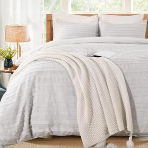 NEXHOME PRO Duvet Cover Queen Size, Light Grey 3 Pieces Boho Tufted Duvet Cover Set, Soft and Lightweight Microfiber Comforter Cover Set for All Season (Light Grey, 90 x 90)-No Comforter