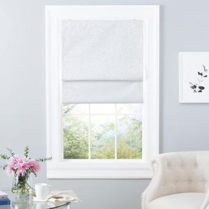 Exclusive Home Bolan Botanical Total Blackout Roman Shade, 27"x 64", White (31"W x 75"H)