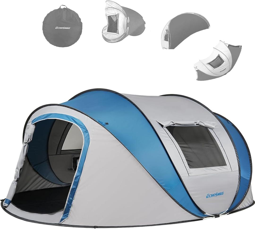 EchoSmile Pop Up Camping Tent, 2/4/6 Person Easy Setup Tent, Water Resistant Dome, Portable with Carry Bag
