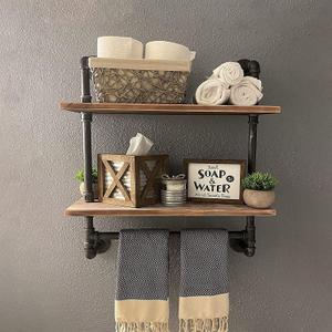 MBQQ Shelving Bathroom Pipe Shelves with Towel Bar Over Toilet, 24 inch Pine Wood Floating Shelves for Wall Mounted Bedroom,Kitchen, Farmhouse, Living Room