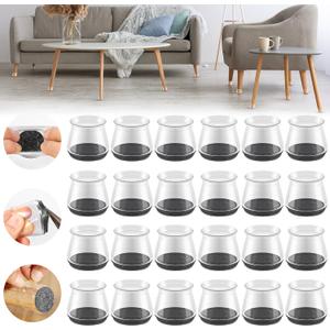 24PCS Upgraded Silicone Chair Leg Floor Protectors for Hardwood Floors, Furniture Sliders for Chair Legs, Felt Bottom Furniture Pads, Anti-Slip Round&Square Cap Covers to Scratch and Reduce Noise (Universal Medium(Fit:1.18"-1.57"))