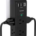 Surge Protector Outlet Extender with Rotating Plug, One Beat 6 AC Multi Plug Outlet with 3 USB Ports (1 USB C), 1800 Joules, 3-Sided Swivel Power Strip, Spaced Outlet Splitter for Dorm, Office, Black