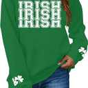 St Patricks Day Sweatshirt Women Shamrock Sweater Notre Dame Shirts Clover Top Irish Gift Long Sleeve Pullover, Size 2X-Large, Green 3