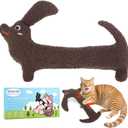 Refillable Catnip Toy for Indoor Cats Kitty, Safe Teeth Cleaning Kitten Kicker Toy 14.37 Inches, Crinkle Sound Interactive Cat Nip Chew Toys for All Breeds, Brown