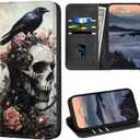 for Samsung Galaxy S25 Ultra Wallet Case 6.9" with [RFID Blocking] Credit Card Holder Kickstand Strong Magnetic PU Leather Flip Folio Card Slots Protective Phone Cover for Women Men, Crow Skull
