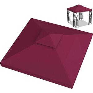 10x10ft Canopy Replacement Top, Double Tiered Pop up Gazebo Covers Replacement with 12 Velcros, Waterproof UV Protective Nylon, Outdoor Shelter for Grill, Patio, Event, Trade Show (Red)