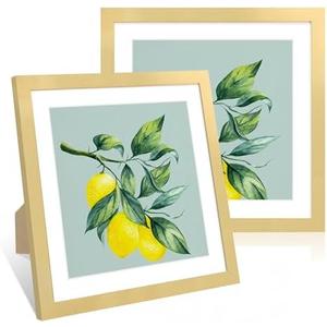 ccdcc 12x12 Picture Frame Set of 2, 12 x 12 Wood Photo Frames with Mat for 10x10 or 30x30cm Diamond Art Painting, Wooden Frame with Real Glass Cover for Wall and Tabletop Display,Gold