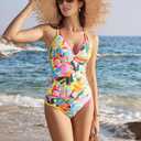 RXRXCOCO Women Tankini Swimsuits Bathing Suits Tummy Control Colorblock V Neck Ruched High Waisted Swimwear (M)