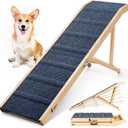 2026 Upgraded Dog Ramp for Bed, 63" Long Foldable Pet Ramp for Small Large Dogs, Dog Ramps for High Beds Car, High Traction with Platform 6 Adjustable Heights 24" to 30" Up to 220LBS, Wood