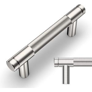 Amerdeco 10 Pack Brushed Satin Nickel Knurled Cabinet Pulls 3 Inch Center to Center Kitchen Cabinet Handles for Drawer Dresser, Cupboard and Wardrobe ZH0031 (3"/76MM Hole Center)