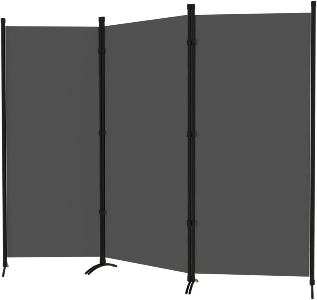 Room Divider 3-Panel Privacy Screen, Portable Screen Steel Frame with Hook&Loop for Home, Office, Classroom, Studio, Meeting (Grey)