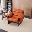 Retro Chaise Lounge Chair Indoor, Oversized Leather Accent Chair with Thick Cushions & Solid Wood Base Support, Comfy Armchair Deep Seat Sofas for Living Room/Bedroom/Home Office/Balcony